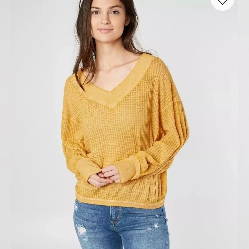 FREE PEOPLE Oversized Baggy Lightweight Casual Boxy South Side Thermal Top Sz S